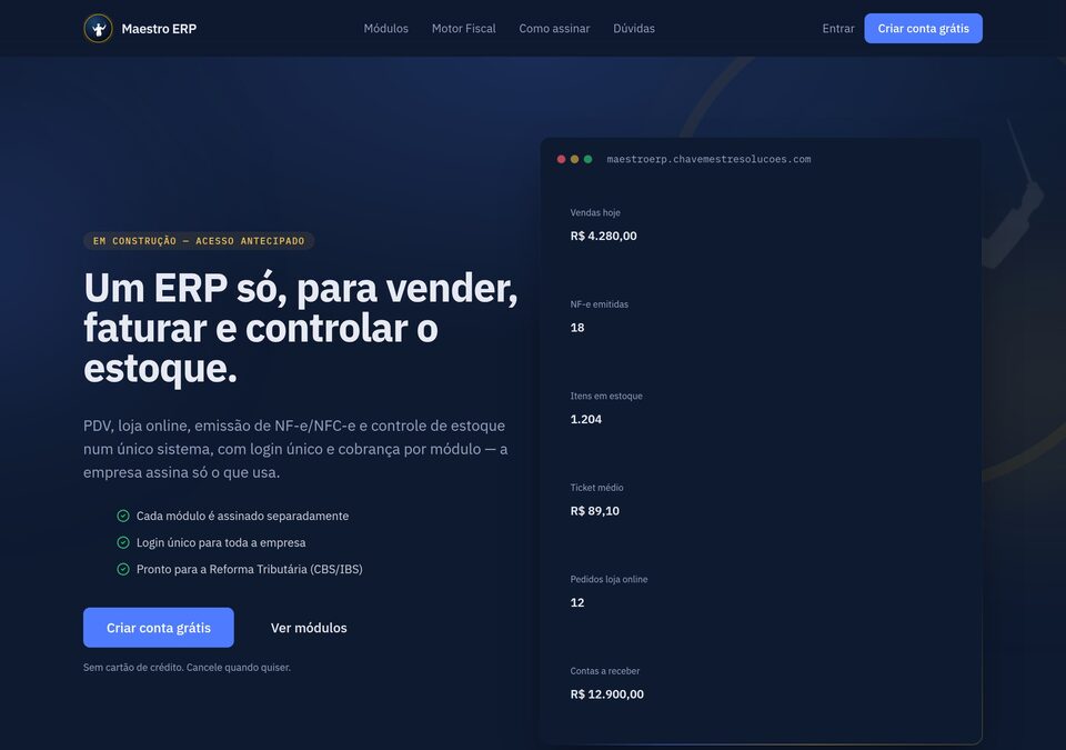 Tela de Maestro ERP
